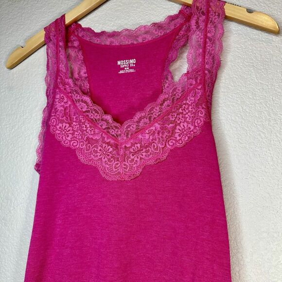 Mossimo Y2K Womens Lace Trim Ribbed Tank Top Size M Pink Sweetheart Racerback - Picture 3 of 5
